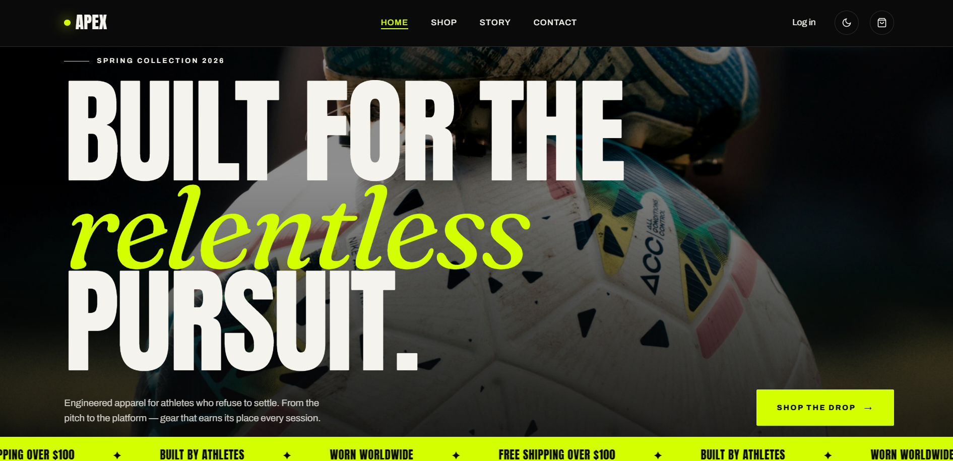 APEX sports apparel e-commerce website homepage